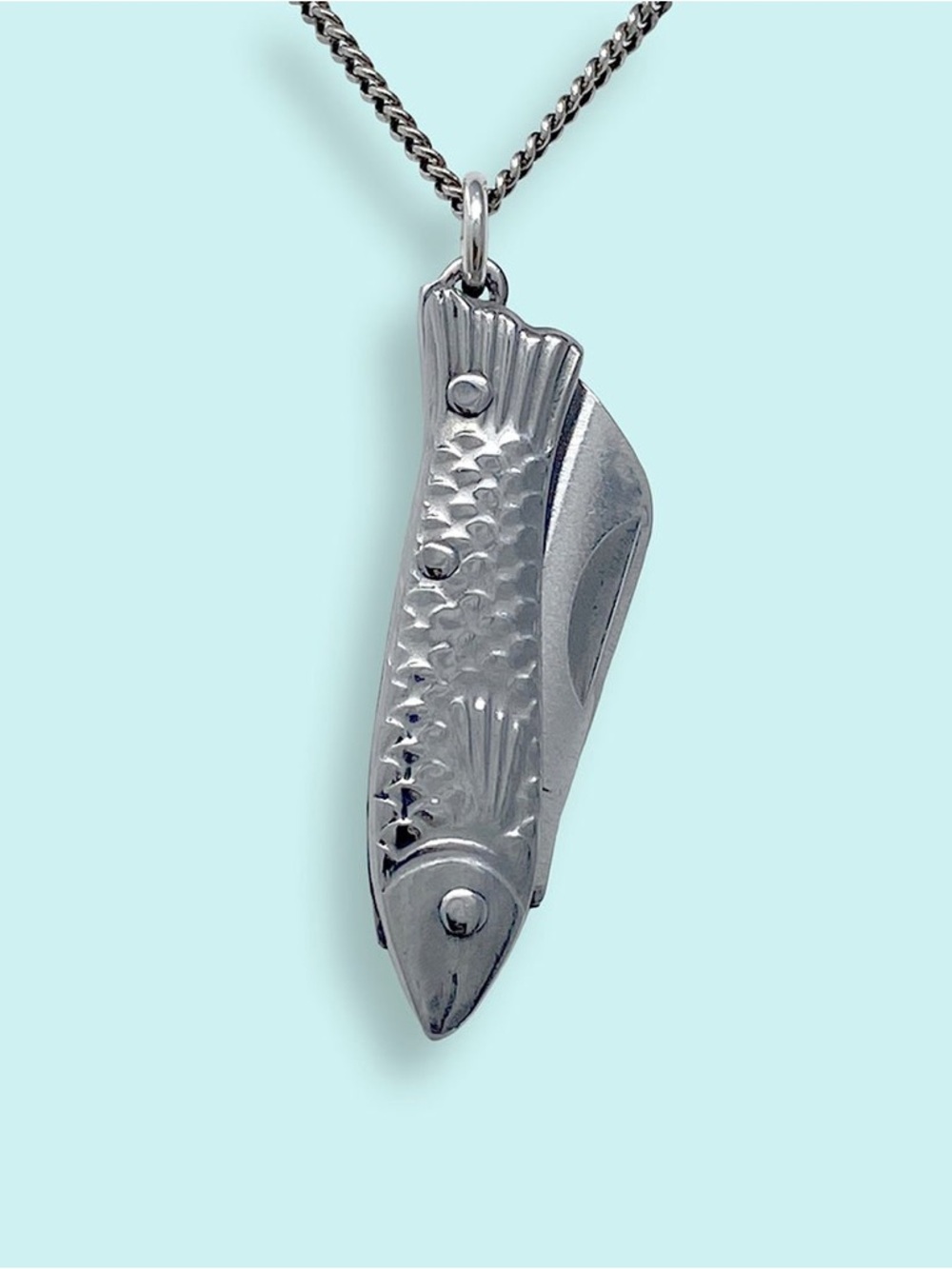 Delicate Silver Fish Knife Pendant Necklace